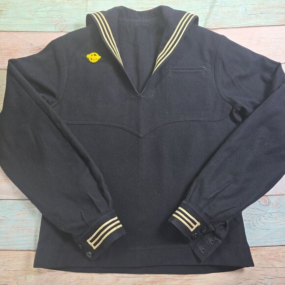 WWII Cracker Jack Ruptured Duck US Navy Wool Sailor Shirt, Men's Medium - Picture 1 of 8